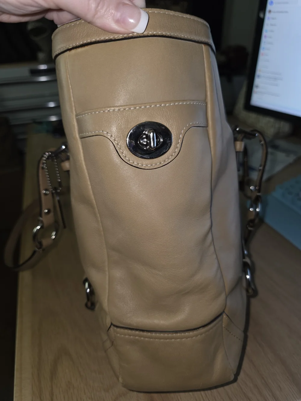 Coach Tan Leather Tote Bag with Shoulder Straps